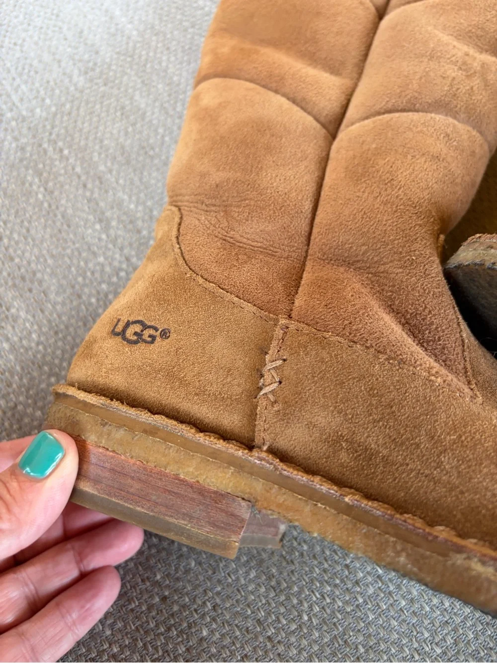UGG Chestnut Tall Suede Shearling-Trim Boots- so good, size 7.5